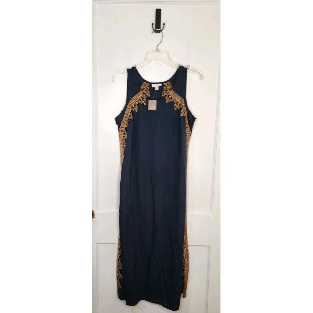 NWT J. Jill Navy Blue Midi Dress Cinnamon Embroidery Size SP